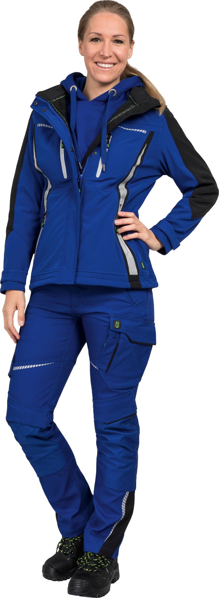 Leibwaechter Damen Softshell Jacke kornblau schwarz Model 1