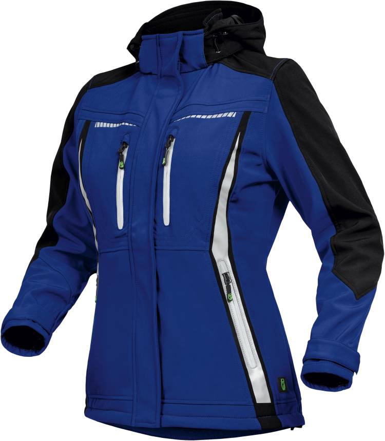 Leibwaechter Damen Softshell Jacke kornblau schwarz Vorderseite