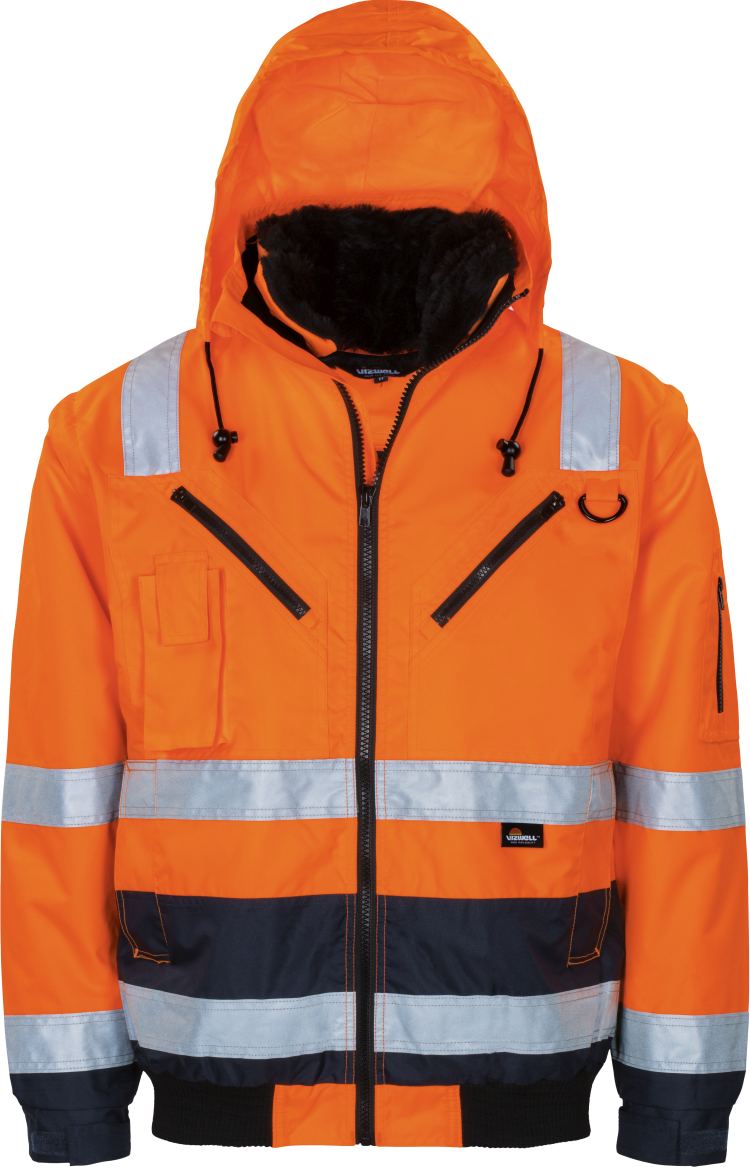 Vizwell Warnschutz Kontrast Pilotenjacke Leuchtorange Marine Vorderseite 1