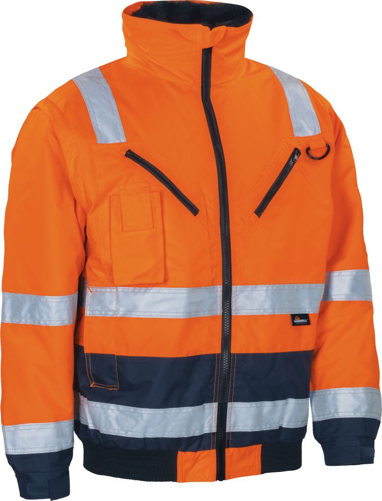 Vizwell Warnschutz Kontrast Pilotenjacke Leuchtorange Marine Vorderseite 2