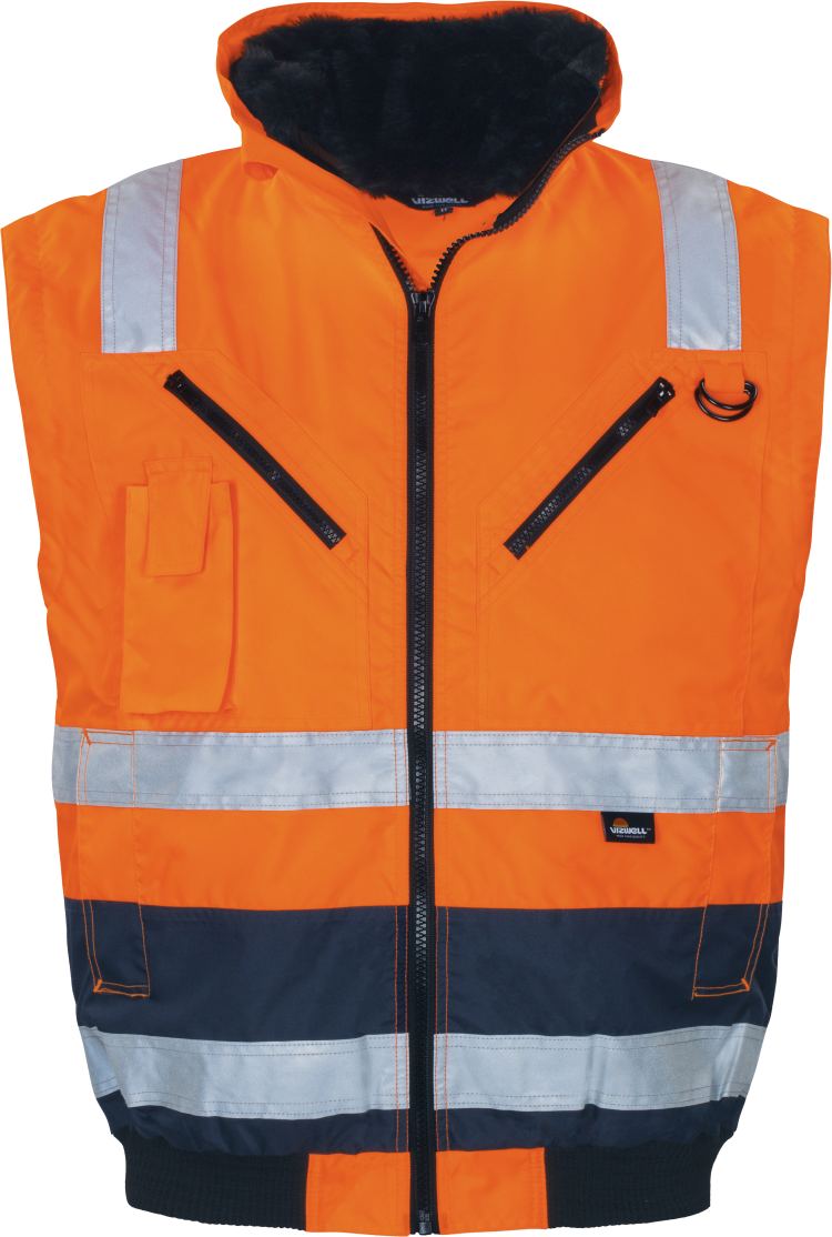 Vizwell Warnschutz Kontrast Pilotenjacke Leuchtorange Marine Vorderseite ohne Aermel