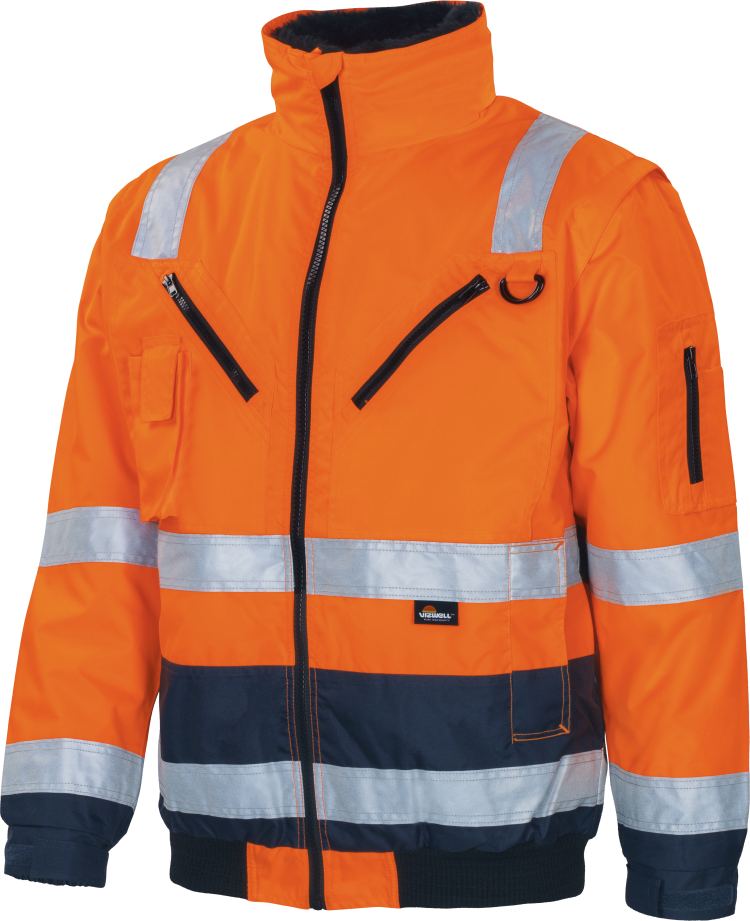 Vizwell Warnschutz Kontrast Pilotenjacke Leuchtorange Marine Vorderseite