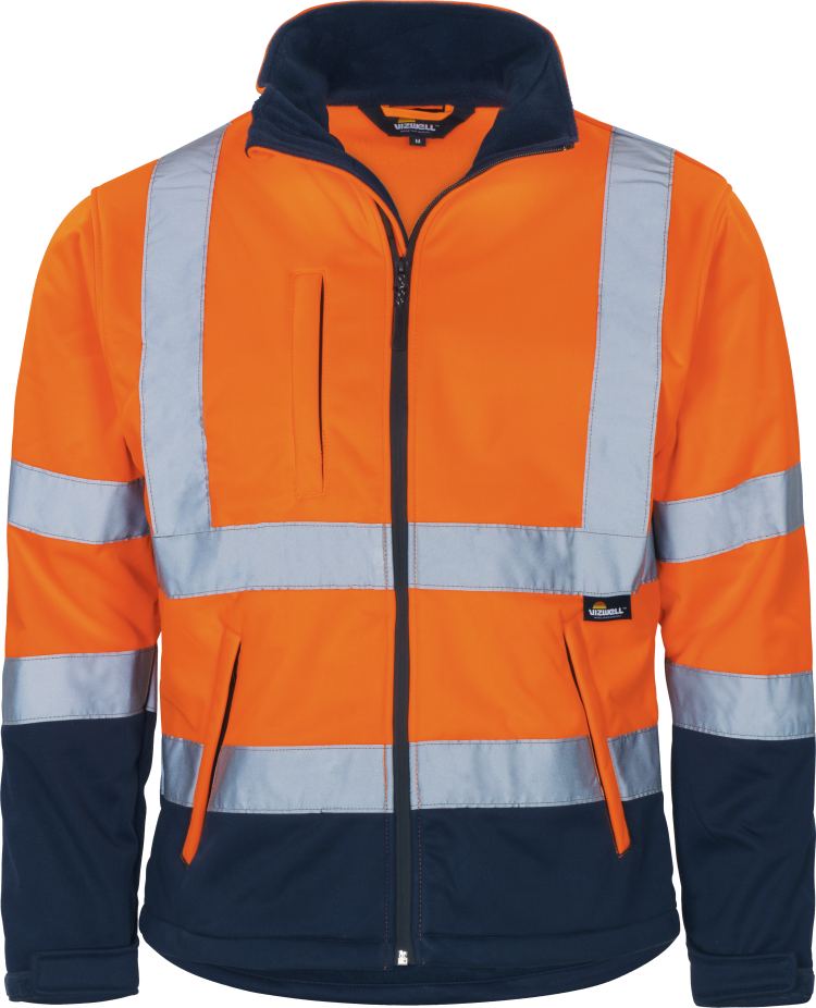 Vizwell Kontrast Softshelljacke Leuchtorange Marine Vorderseite 1