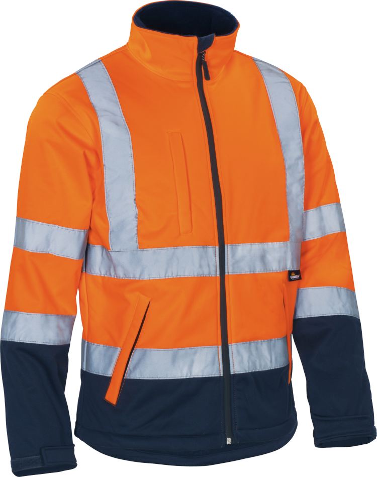 Vizwell Kontrast Softshelljacke Leuchtorange Marine Vorderseite 2