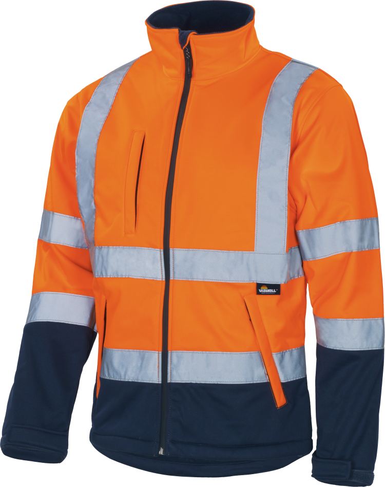 Vizwell Kontrast Softshelljacke Leuchtorange Marine Vorderseite