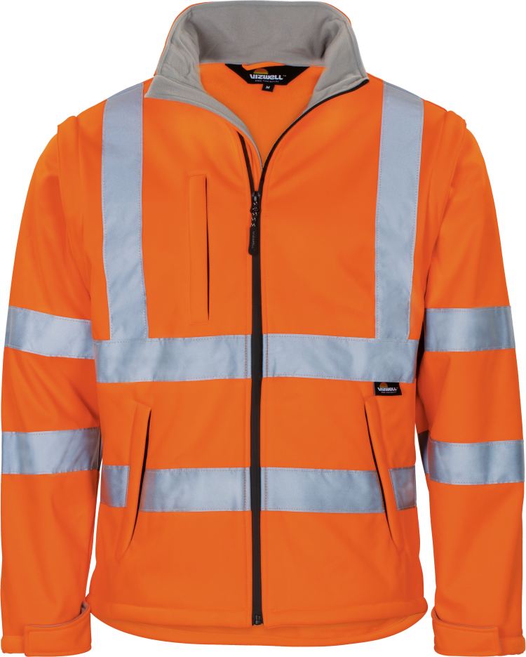 Vizwell Warnschutz Softshelljacke Leuchtorange Vorderseite 1