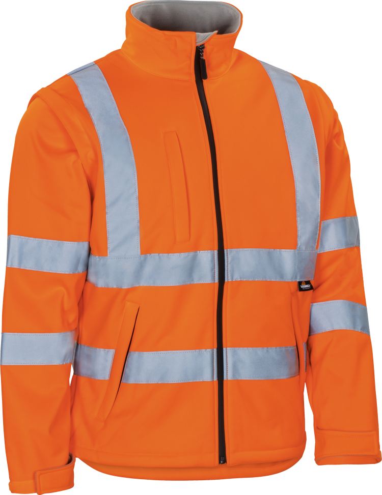 Vizwell Warnschutz Softshelljacke Leuchtorange Vorderseite 2