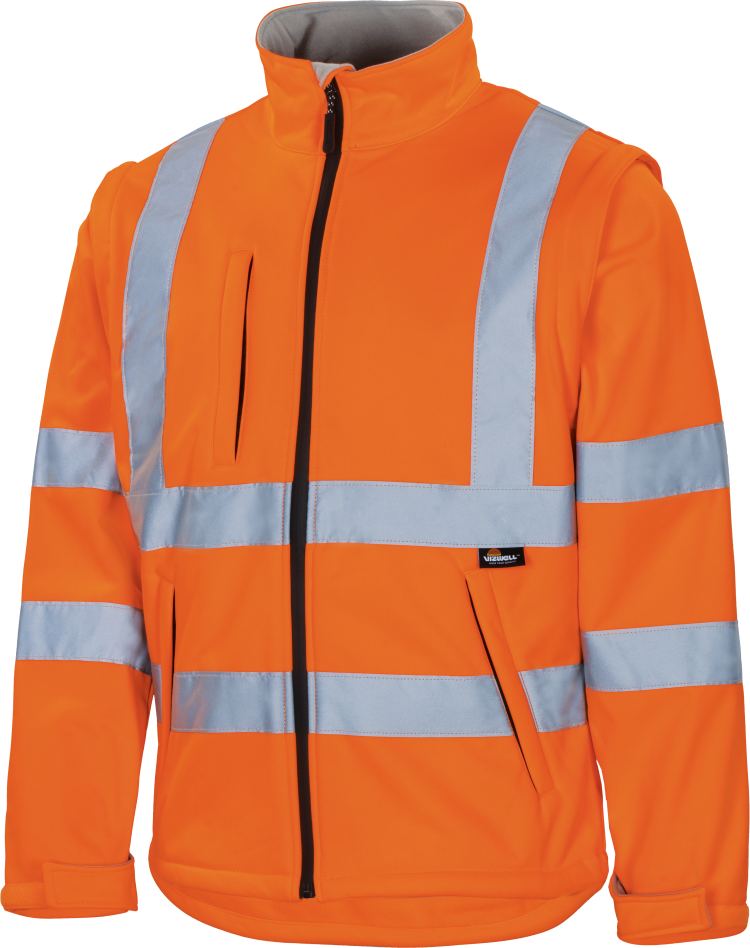 Vizwell Warnschutz Softshelljacke Leuchtorange Vorderseite