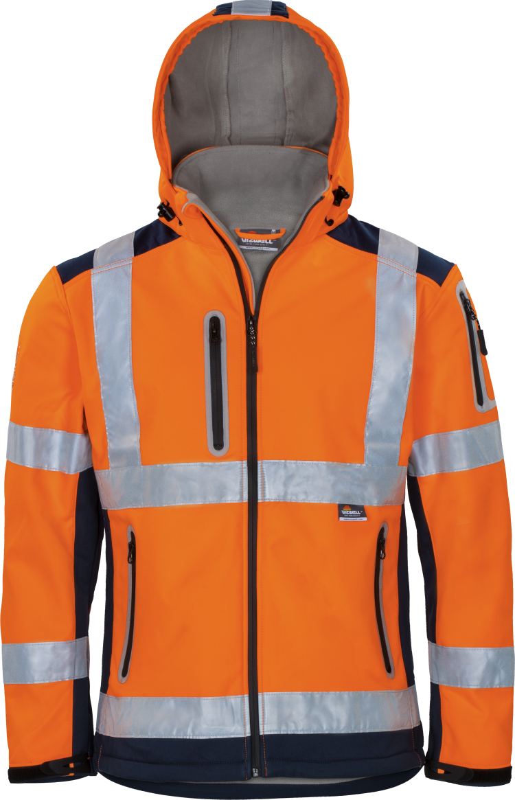 Vizwell Kontrast Softshelljacke VW177 Leuchtorange Marine Vorderseite 1