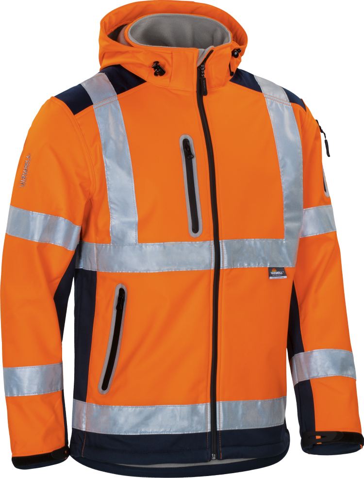 Vizwell Kontrast Softshelljacke VW177 Leuchtorange Marine Vorderseite 2