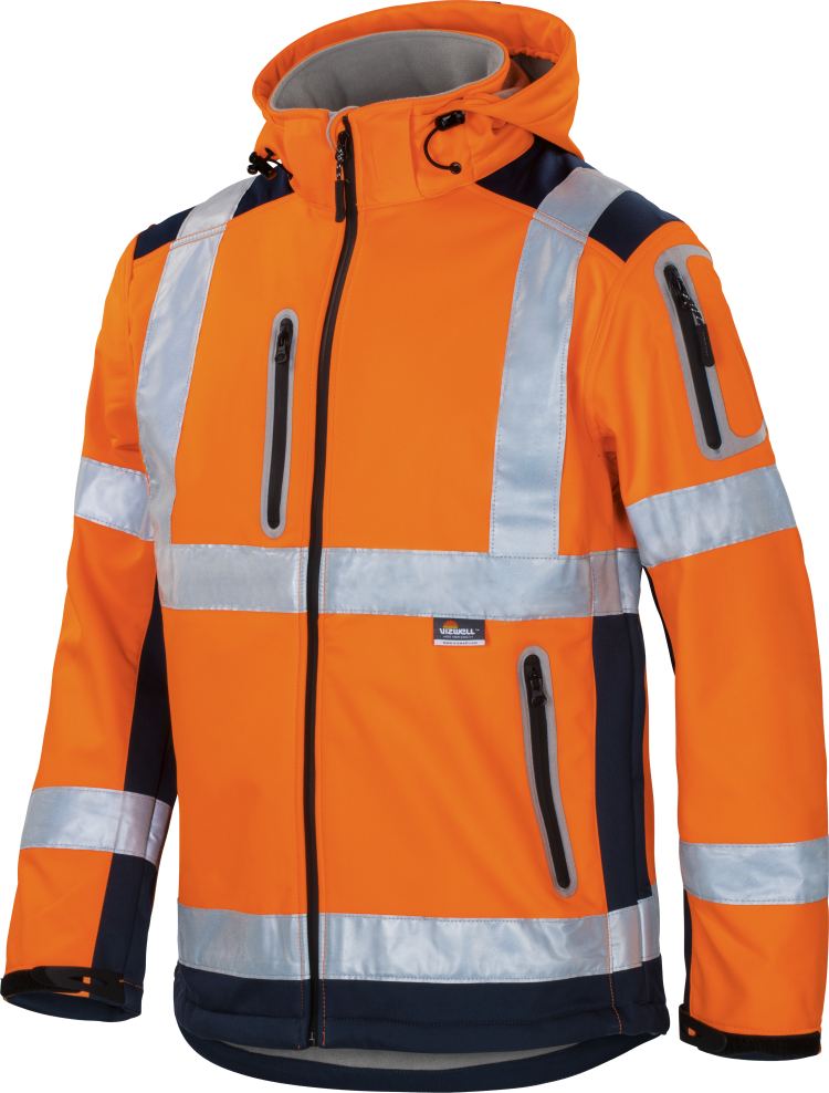 Vizwell Kontrast Softshelljacke VW177 Leuchtorange Marine Vorderseite