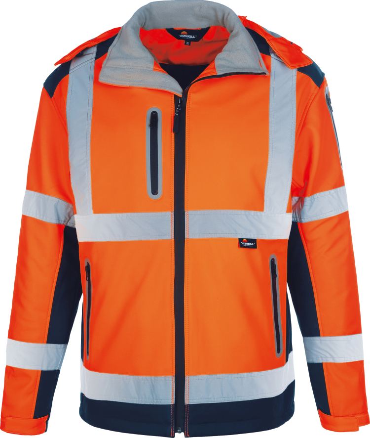 Vizwell Winter Softshelljacke Leuchtorange Marine Vorderseite