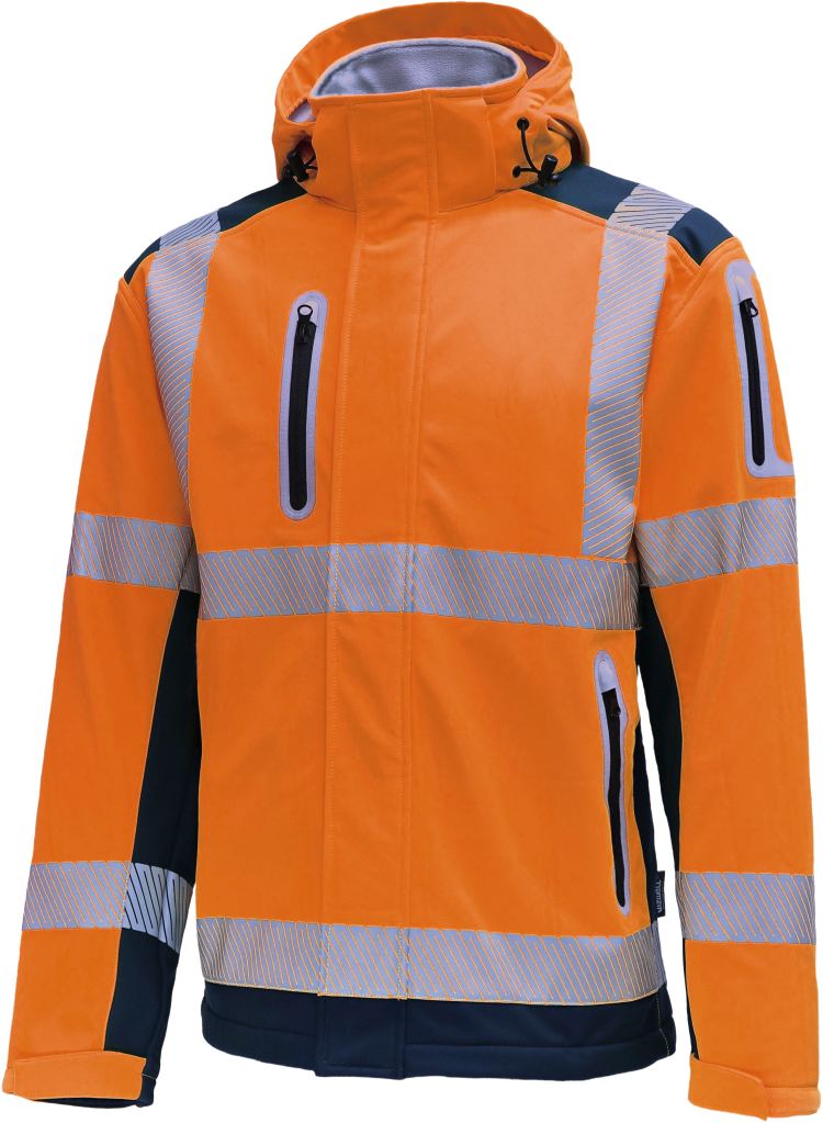 Vizwell Softshelljacke Leuchtorange Marine Vorderseite