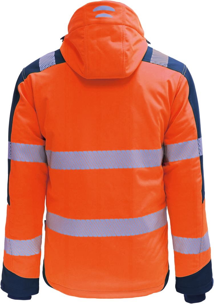 Vizwell Winter Kontrast Softshelljacke Leuchtorange Marine Rueckseite