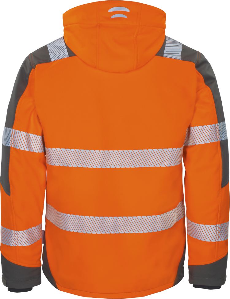 Vizwell Winter Kontrast Softshelljacke Leuchtorange Grau Rueckseite