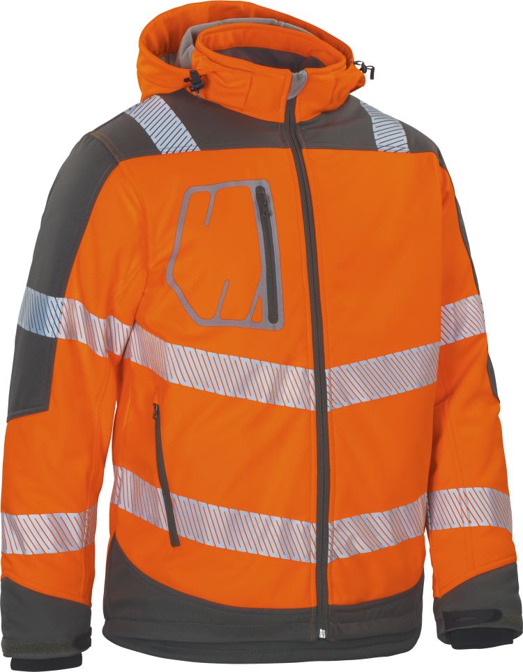 Vizwell Winter Kontrast Softshelljacke Leuchtorange Grau Vorderseite 2