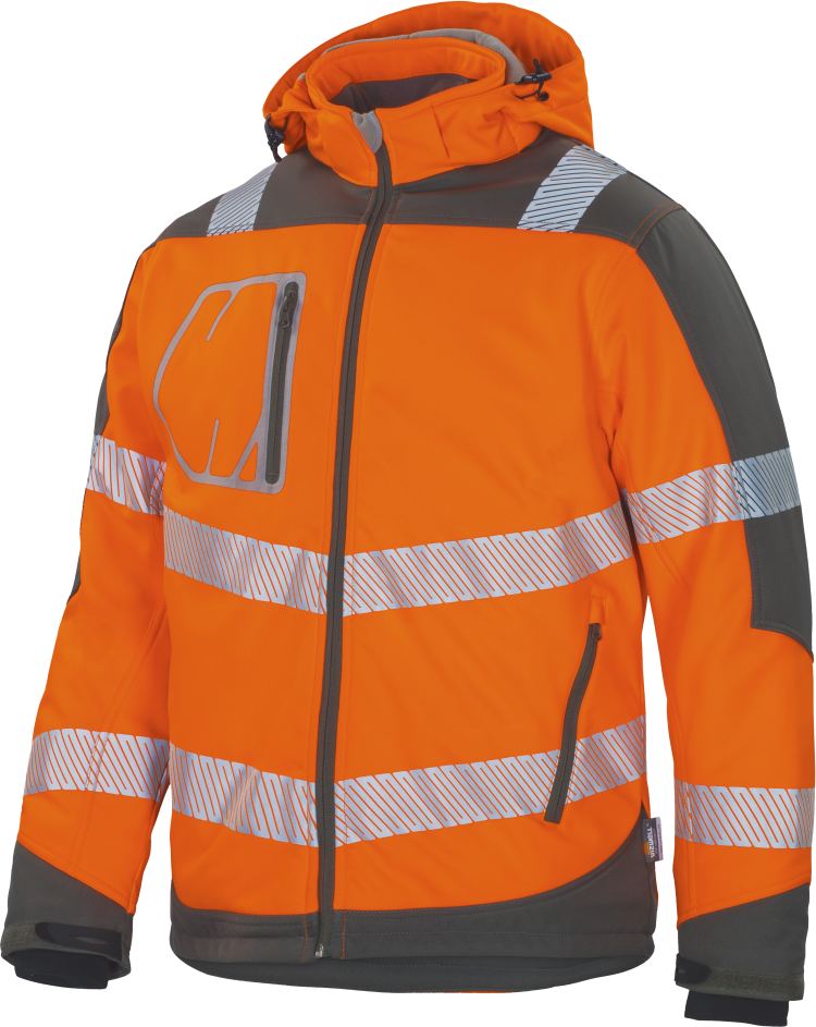 Vizwell Winter Kontrast Softshelljacke Leuchtorange Grau Vorderseite