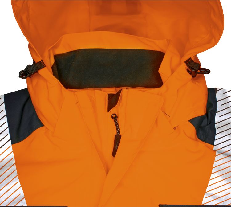 Vizwell Warnschutz Kontrast Aussenjacke Leuchtorange Marine Detailansicht 1