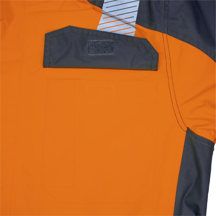 Vizwell Warnschutz Kontrast Aussenjacke Leuchtorange Marine Detailansicht 2