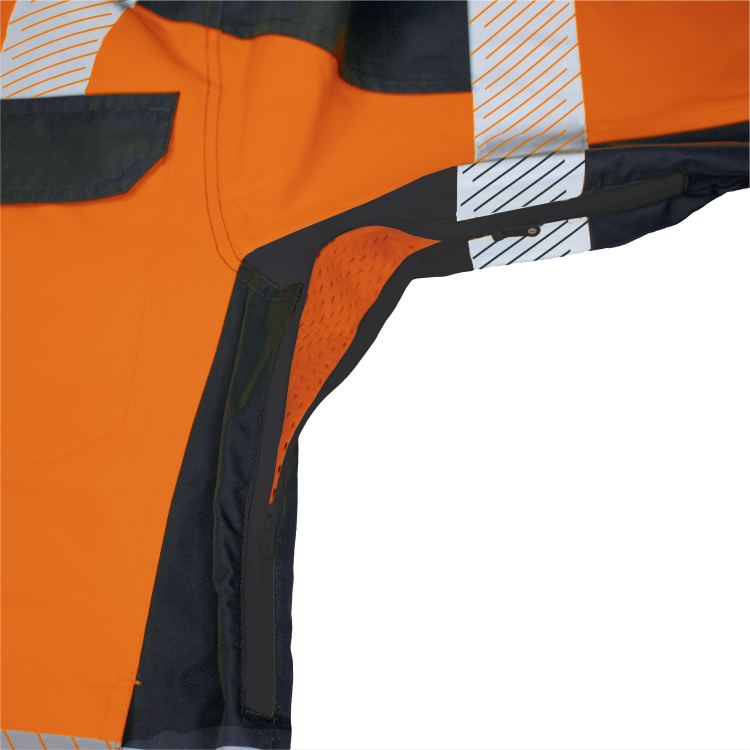 Vizwell Warnschutz Kontrast Aussenjacke Leuchtorange Marine Detailansicht 3