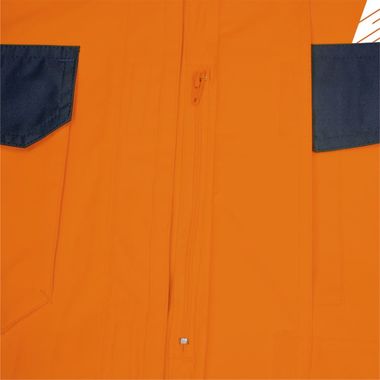 Vizwell Warnschutz Kontrast Aussenjacke Leuchtorange Marine Detailansicht 4