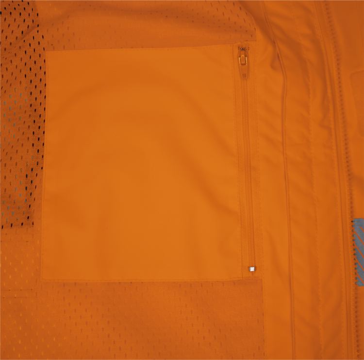 Vizwell Warnschutz Kontrast Aussenjacke Leuchtorange Marine Detailansicht 5