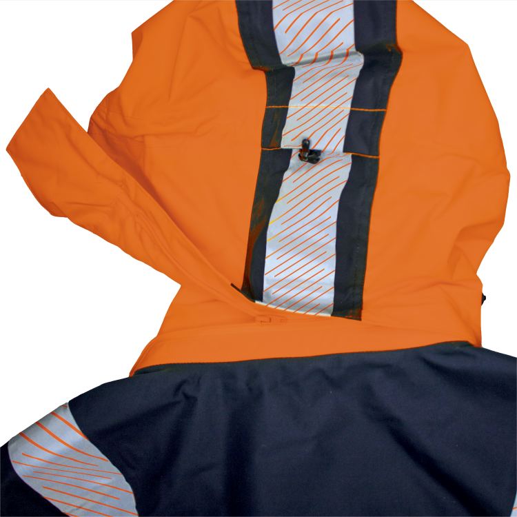 Vizwell Warnschutz Kontrast Aussenjacke Leuchtorange Marine Detailansicht 7