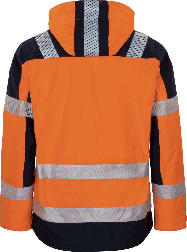 Vizwell Warnschutz Kontrast Aussenjacke Leuchtorange Marine Rueckseite