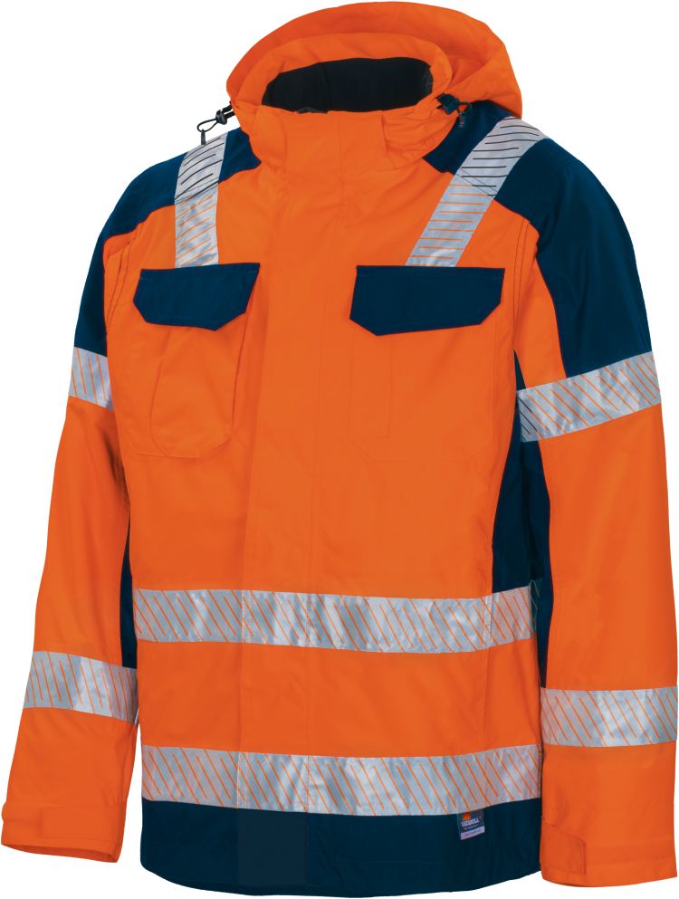 Vizwell Warnschutz Kontrast Aussenjacke Leuchtorange Marine Vorderseite