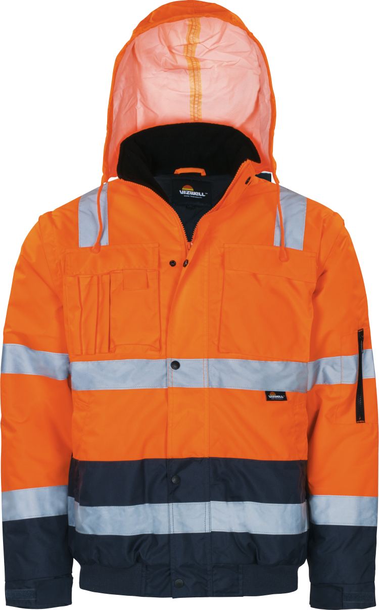 Vizwell Pilotenjacke VW60CBO Leuchtorange Marine Vorderseite 1