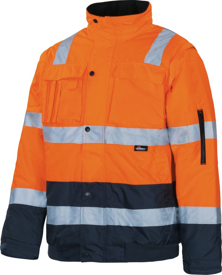 Vizwell Pilotenjacke VW60CBO Leuchtorange Marine Vorderseite