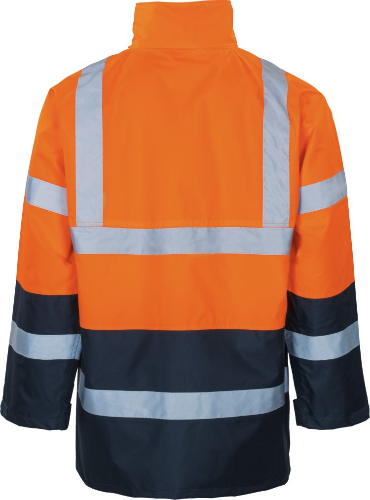 Vizwell Warnschutz Kontrast Regenjacke Leuchtorange Marine Rueckseite