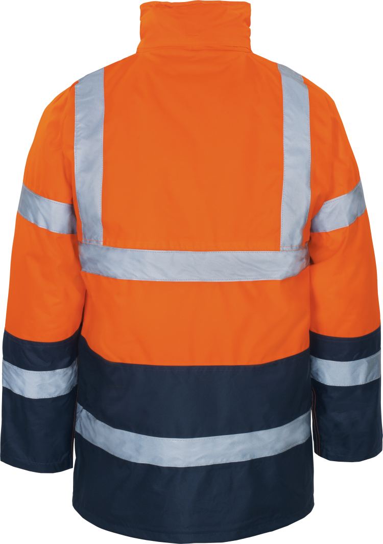 Vizwell Warnschutz Kontrast Parka Leuchtorange Marine Rueckseite