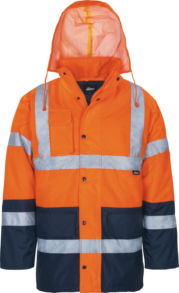 Vizwell Warnschutz Kontrast Parka Leuchtorange Marine Vorderseite 1