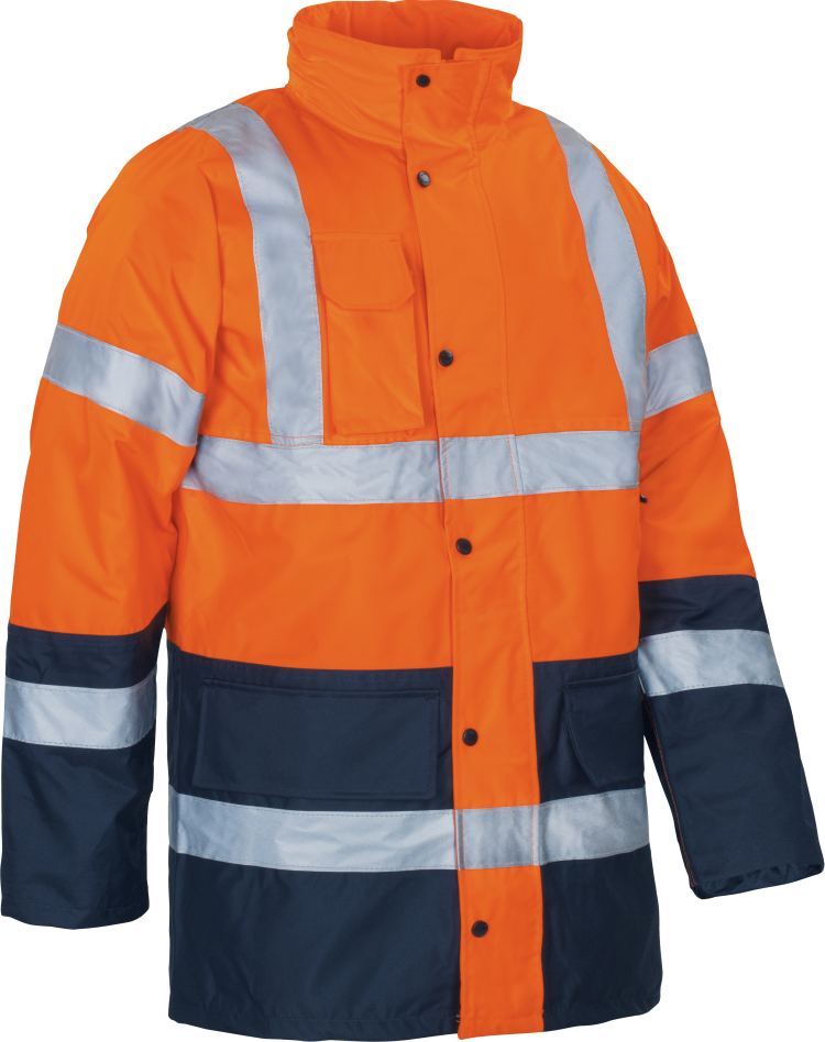 Vizwell Warnschutz Kontrast Parka Leuchtorange Marine Vorderseite 2