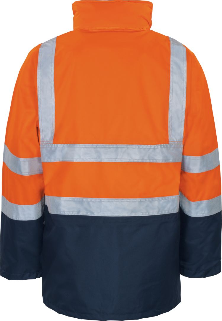 Vizwell Warnschutz Kontrast Parka 5 in 1 Leuchtorange Marine Rueckseite