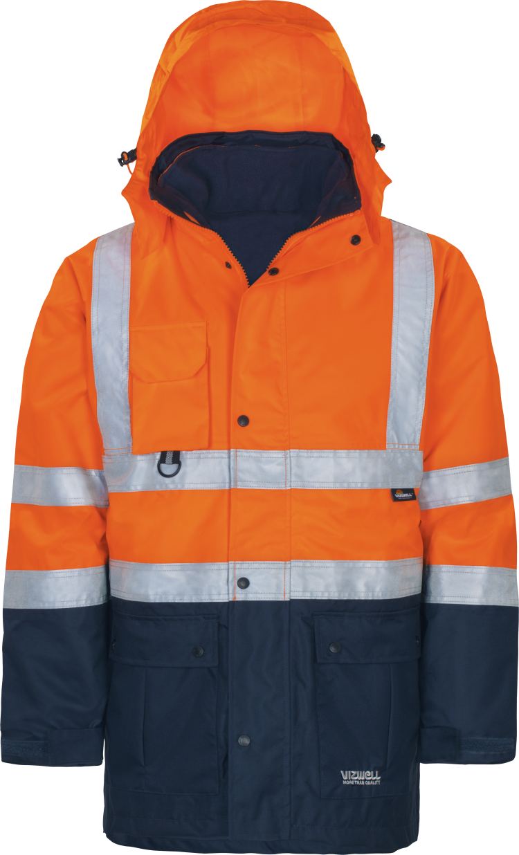 Vizwell Warnschutz Kontrast Parka 5 in 1 Leuchtorange Marine Vorderseite 1