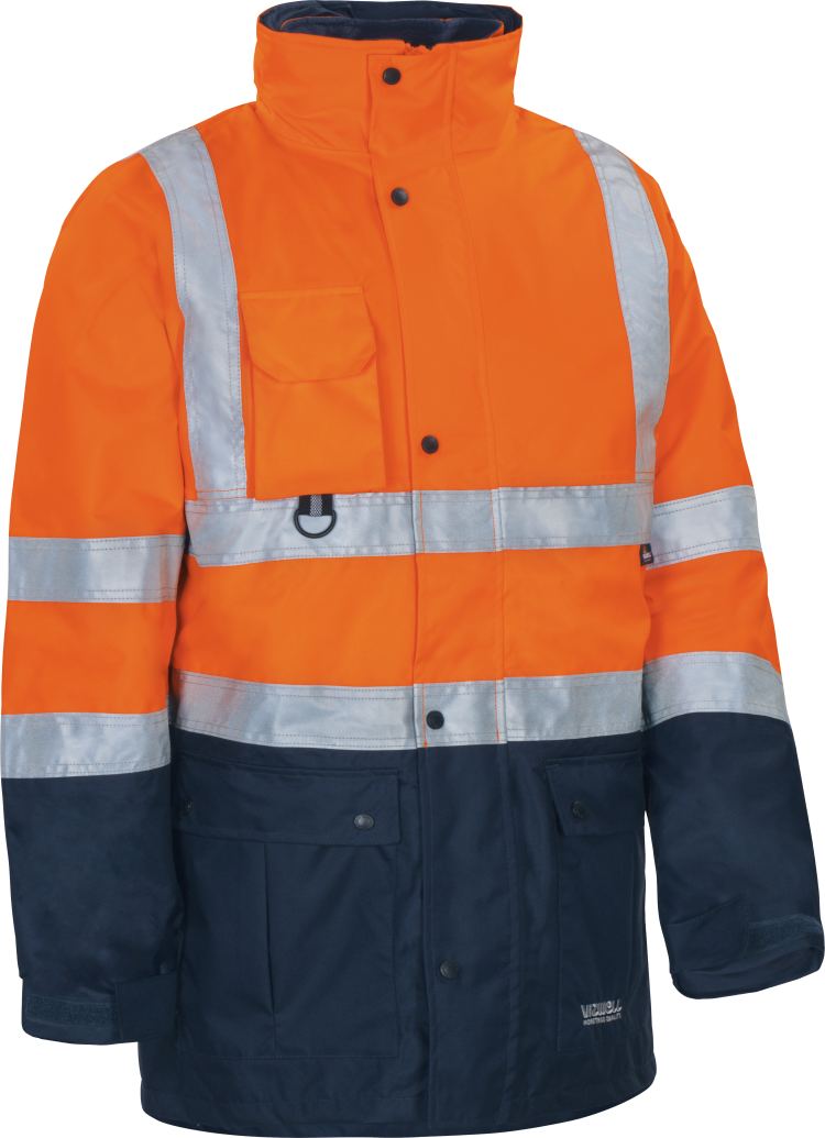 Vizwell Warnschutz Kontrast Parka 5 in 1 Leuchtorange Marine Vorderseite 2