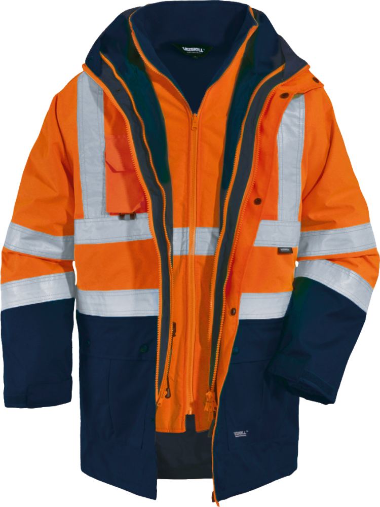 Vizwell Warnschutz Kontrast Parka 5 in 1 Leuchtorange Marine Vorderseite 3