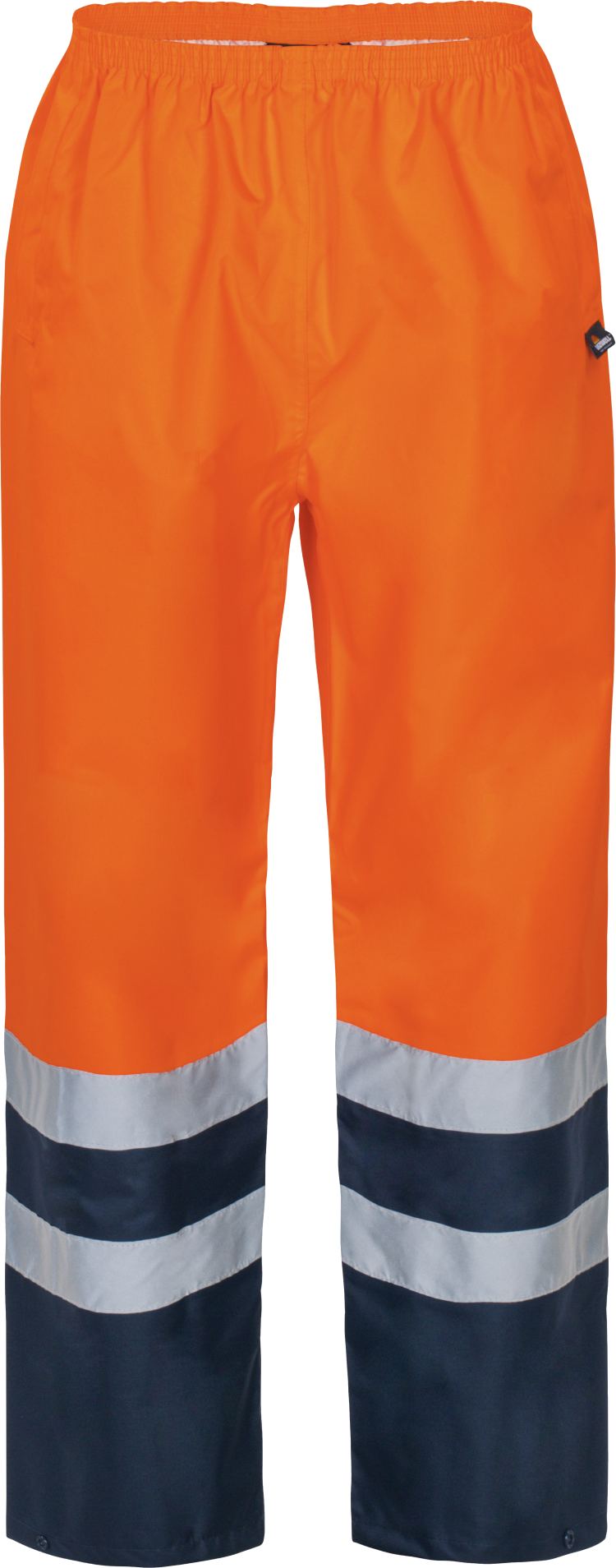 Vizwell Warnschutz Kontrast Regenhose Leuchtorange Marine Vorderseite 1