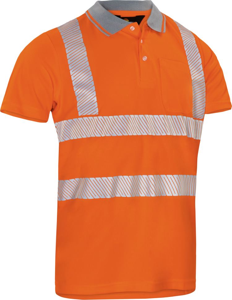 Vizwell Warnschutz Poloshirt Leuchtorange Vorderseite 2