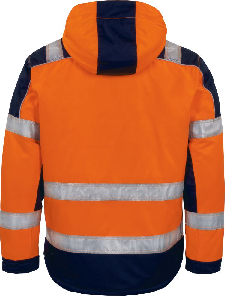 Vizwell Warnschutz Kontrast Jacke Leuchtorange Marine Rueckseite