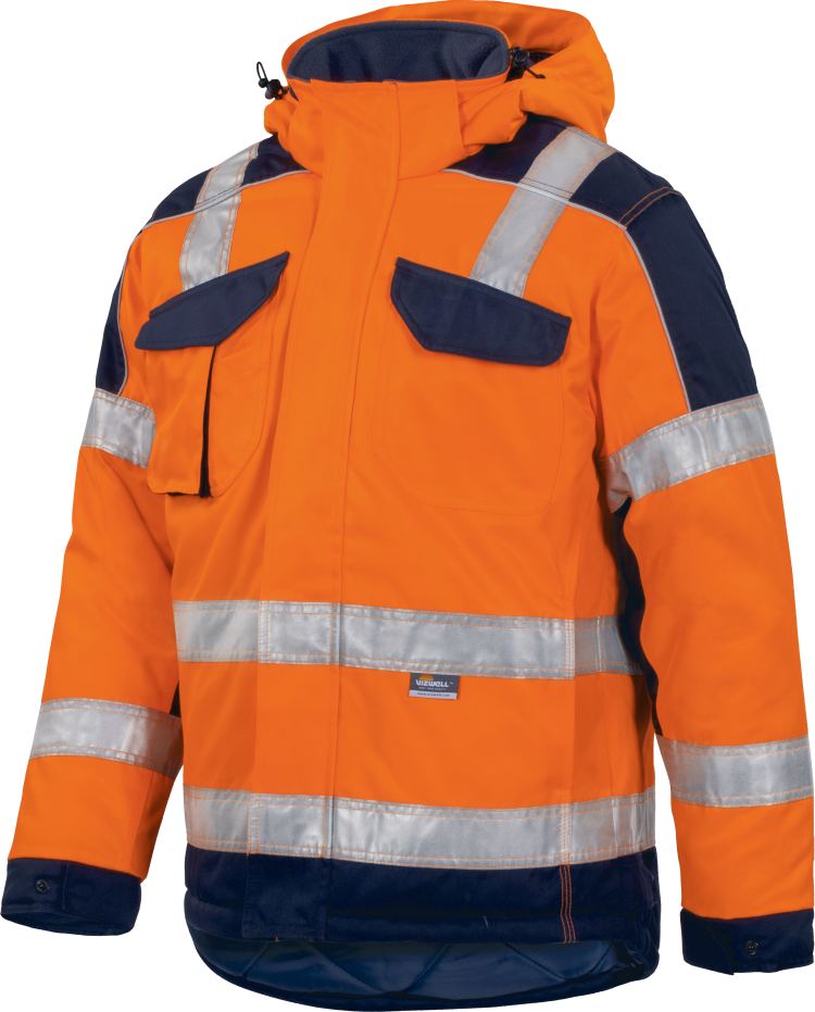 Vizwell Warnschutz Kontrast Jacke Leuchtorange Marine Vorderseite