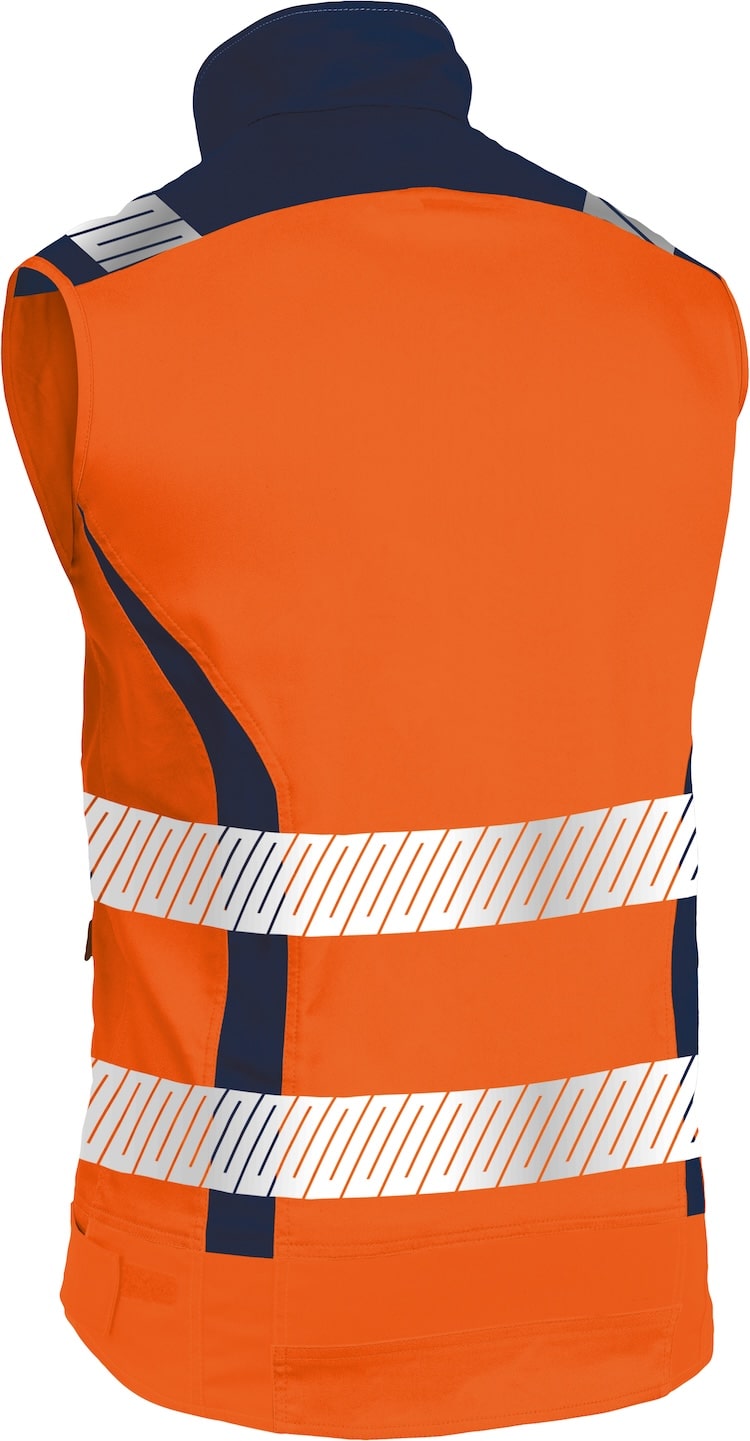 Vizwell Weste Flex HiVis Leuchtorange Marine Rueckseite