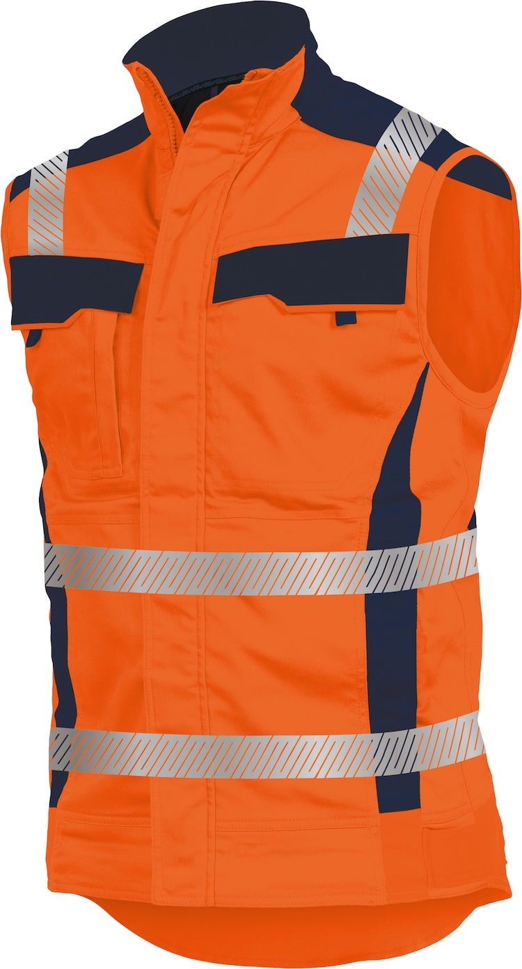 Vizwell Weste Flex HiVis Leuchtorange Marine Vorderseite