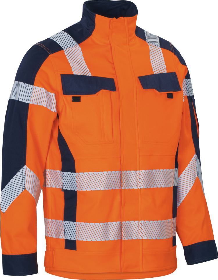 Vizwell Jacke Flex HiVis Leuchtorange Marine Vorderseite 1