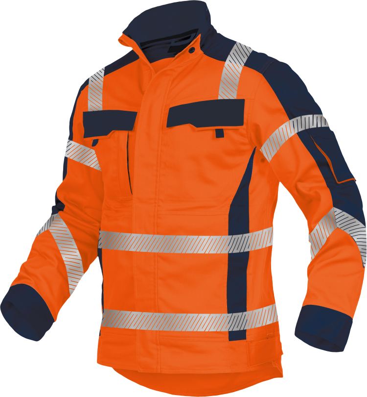 Vizwell Jacke Flex HiVis Leuchtorange Marine Vorderseite