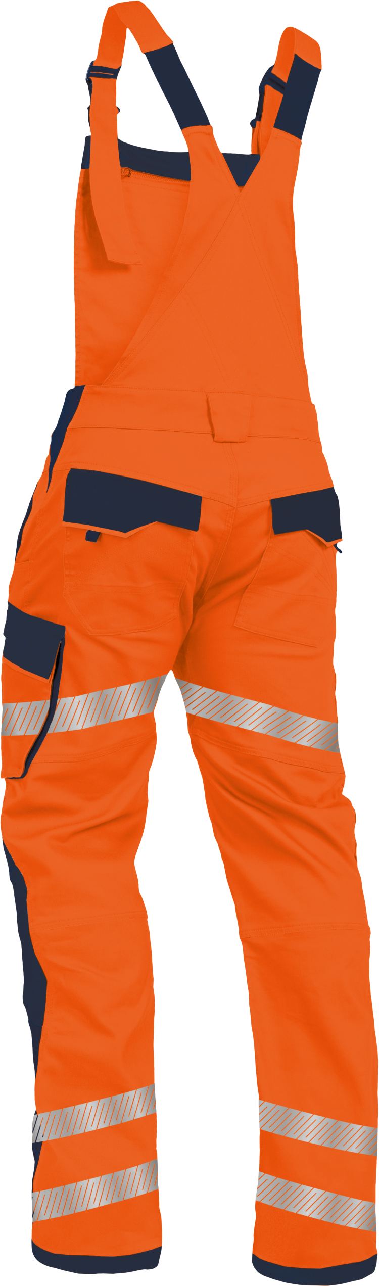 Vizwell Latzhose Flex HiVis Leuchtorange Marine Rueckseite