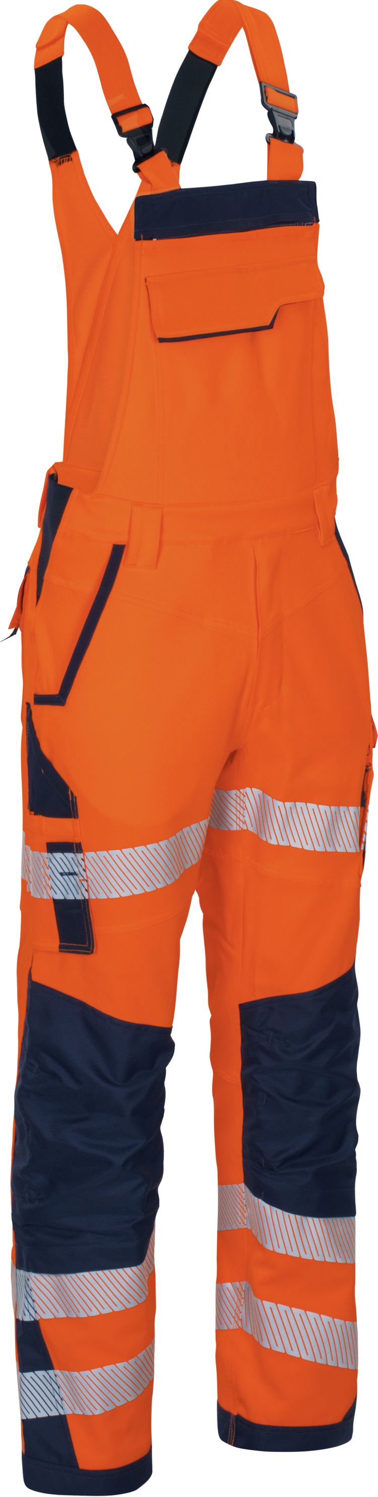 Vizwell Latzhose Flex HiVis Leuchtorange Marine Vorderseite 1