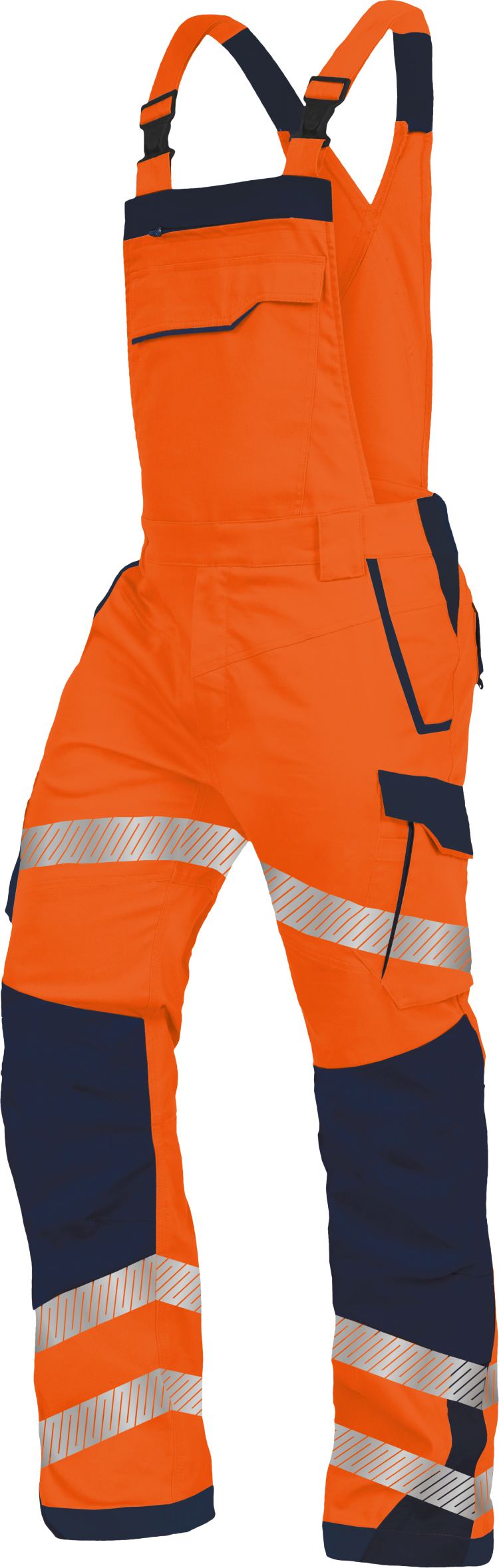 Vizwell Latzhose Flex HiVis Leuchtorange Marine Vorderseite